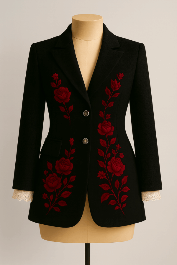 Dark Red Rose Blossom Blazer